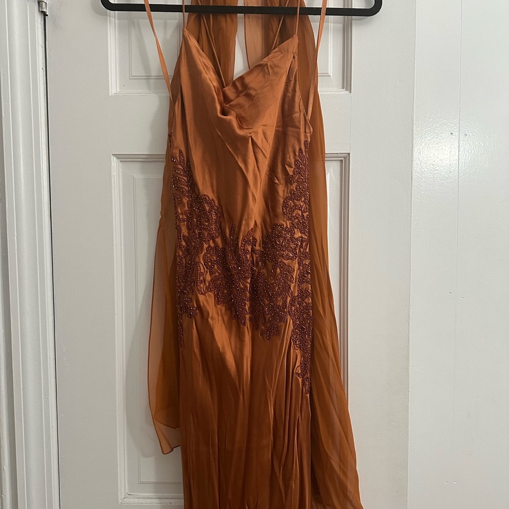 Y2K Orange Long Silk Dress